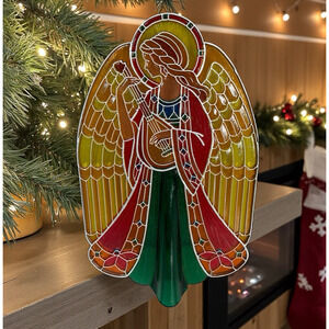 Vintage 1979 Hallmark Tree Topper Christmas Angel Acrylic Stained Glass Look USA